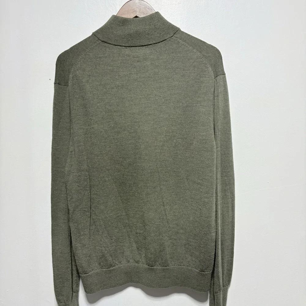 Banana Republic Sweater XL Green Zip Neck Merino Wool Long Sleeve Preppy